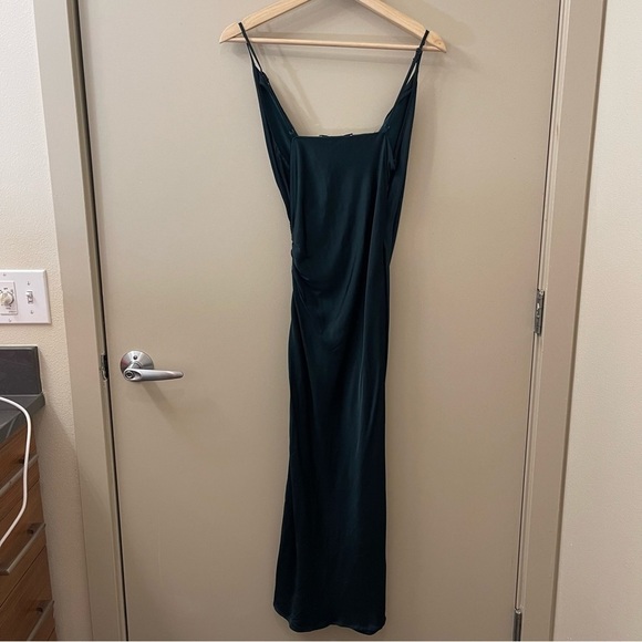Zara Blogger Favorite Draped Satin Midi Slip Dress dark Green Size XS - Picture 9 of 9